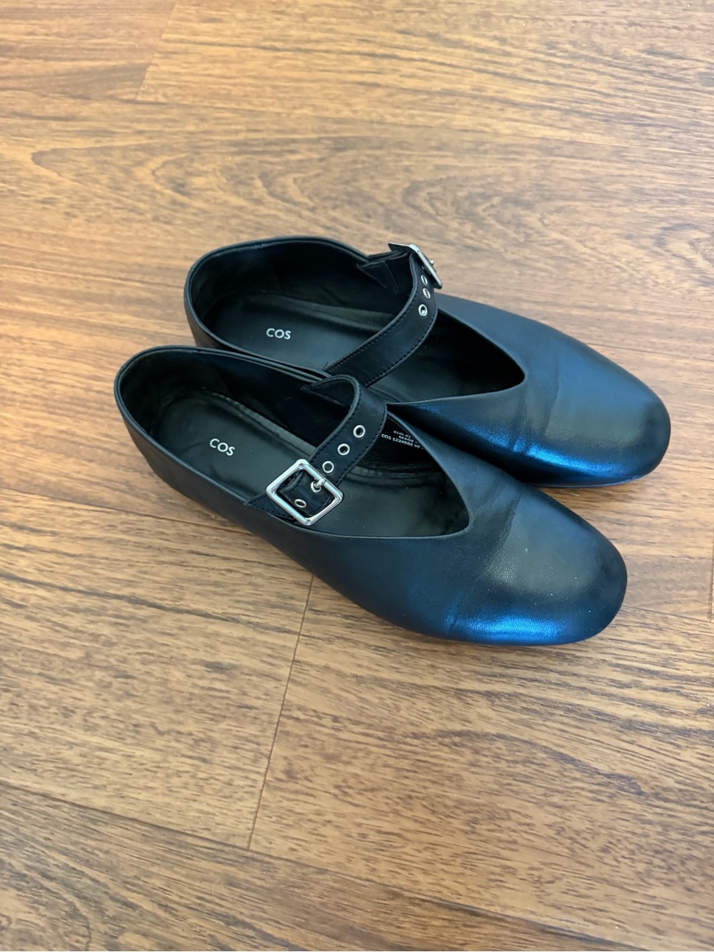 COS Black Leather Buckle Strap Flats